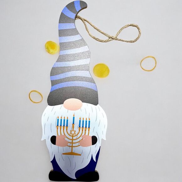 Happy Hanukkah Gnome Wooden Hanging Sign - Picture 3 of 4